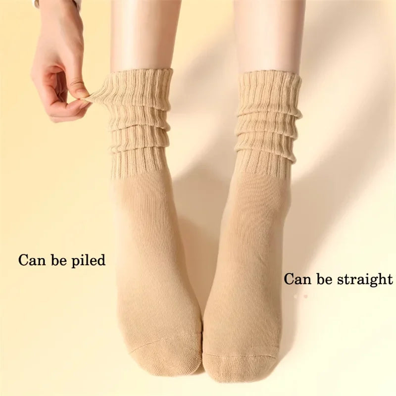 Women Pleated Mid Leg Socks Soft Polyester Knit Casual Daily Comfort