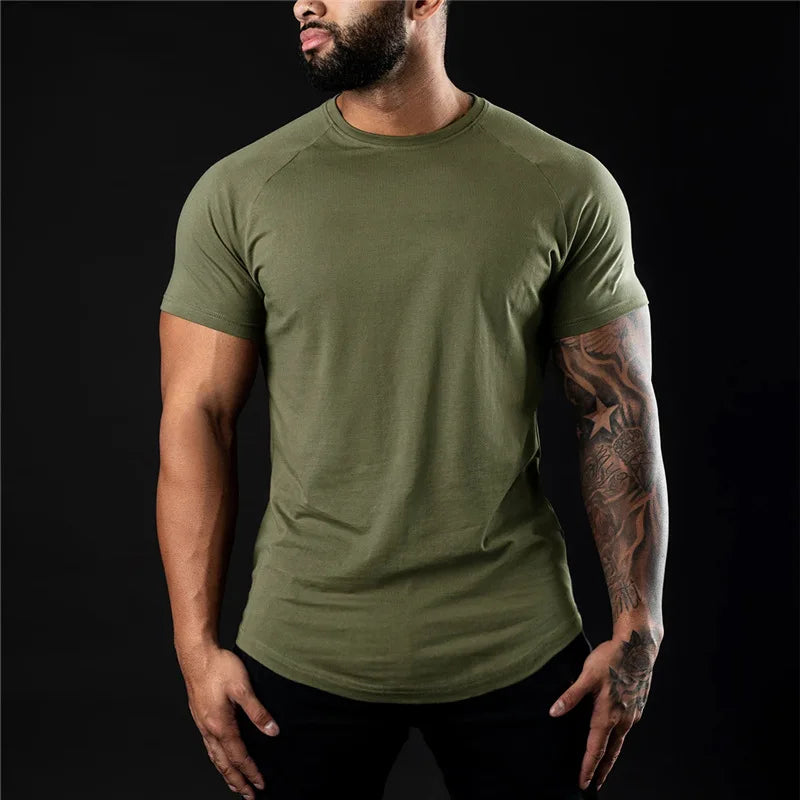Plain O-Neck Short Sleeve Cotton Gym T-Shirt For Men