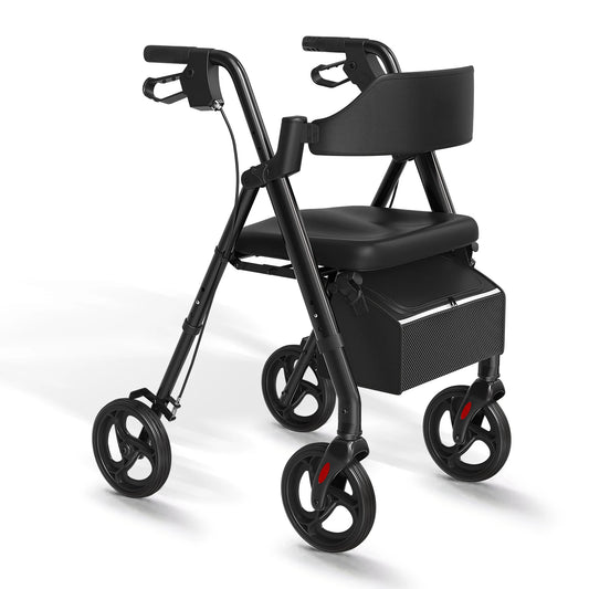 Maidesite Foldable Steel Rollator Walker With Seat For Seniors