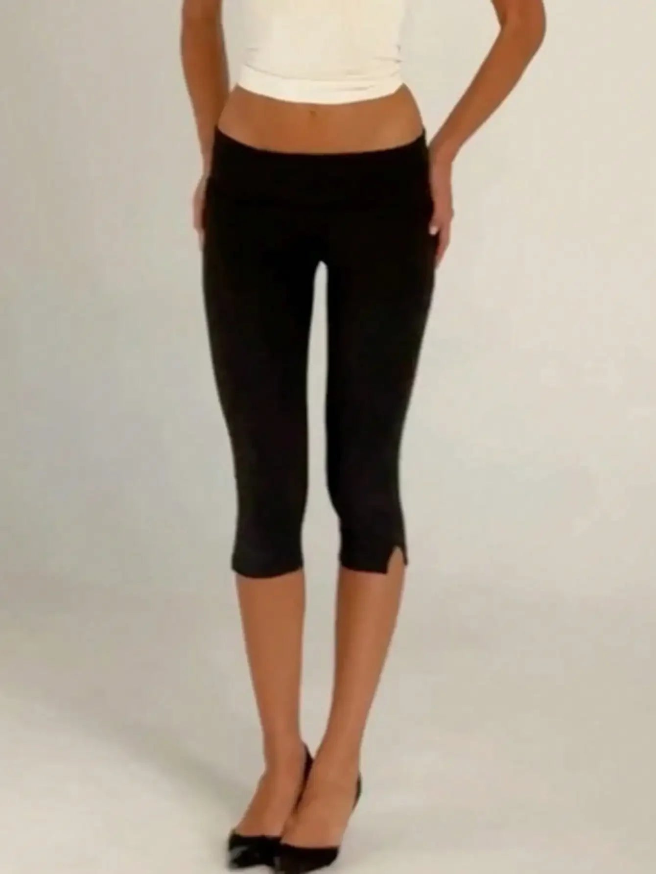 Y2K Low Waist Capri Leggings With Fold Over Split Hem
