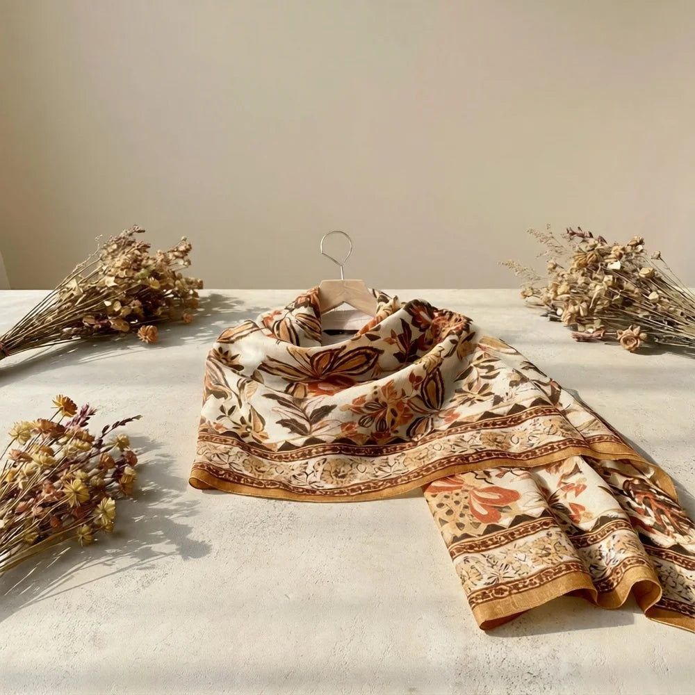 Retro Floral Long Scarf Breathable Soft Shawl Unisex Outerwear