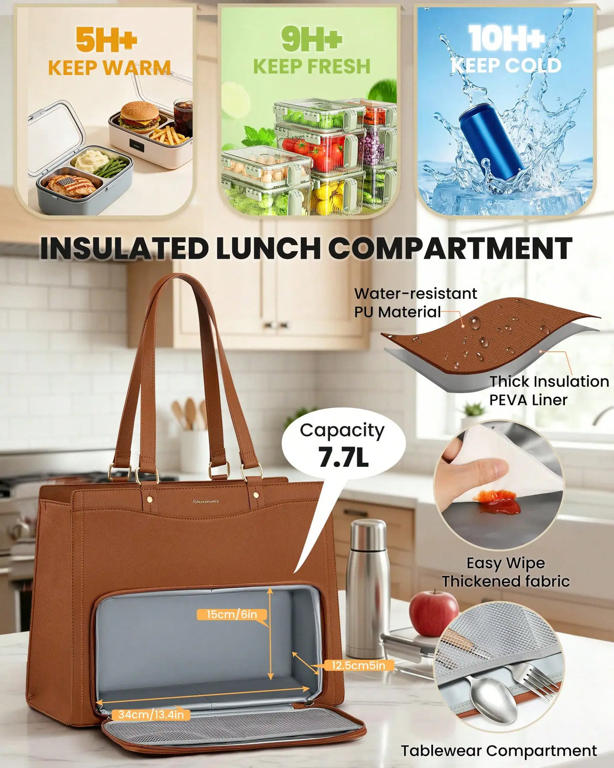 Professional Water Resistant Laptop Tote With Insulated Lunch Bag