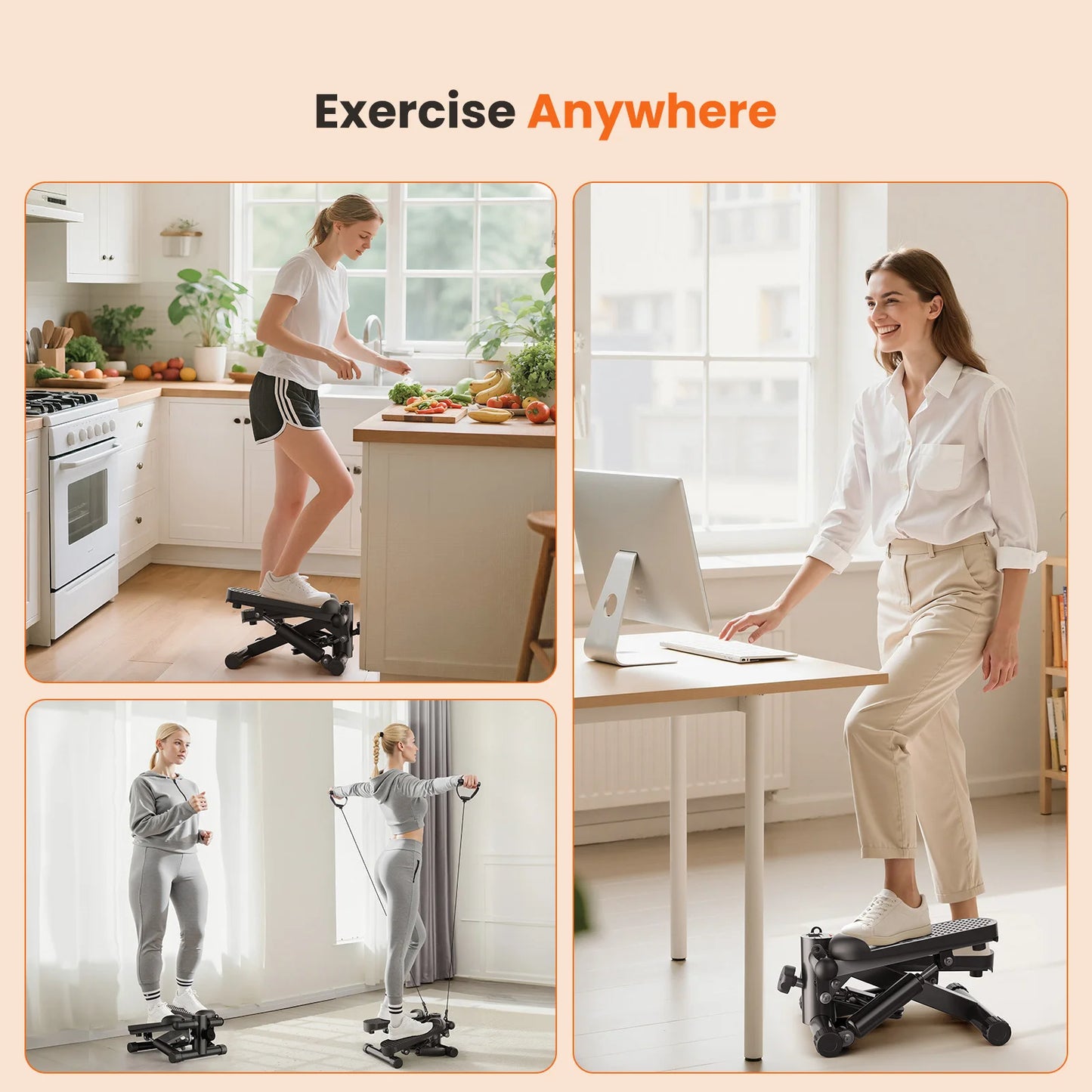 Compact Hydraulic Mini Stepper With Resistance Bands For Home Fitness