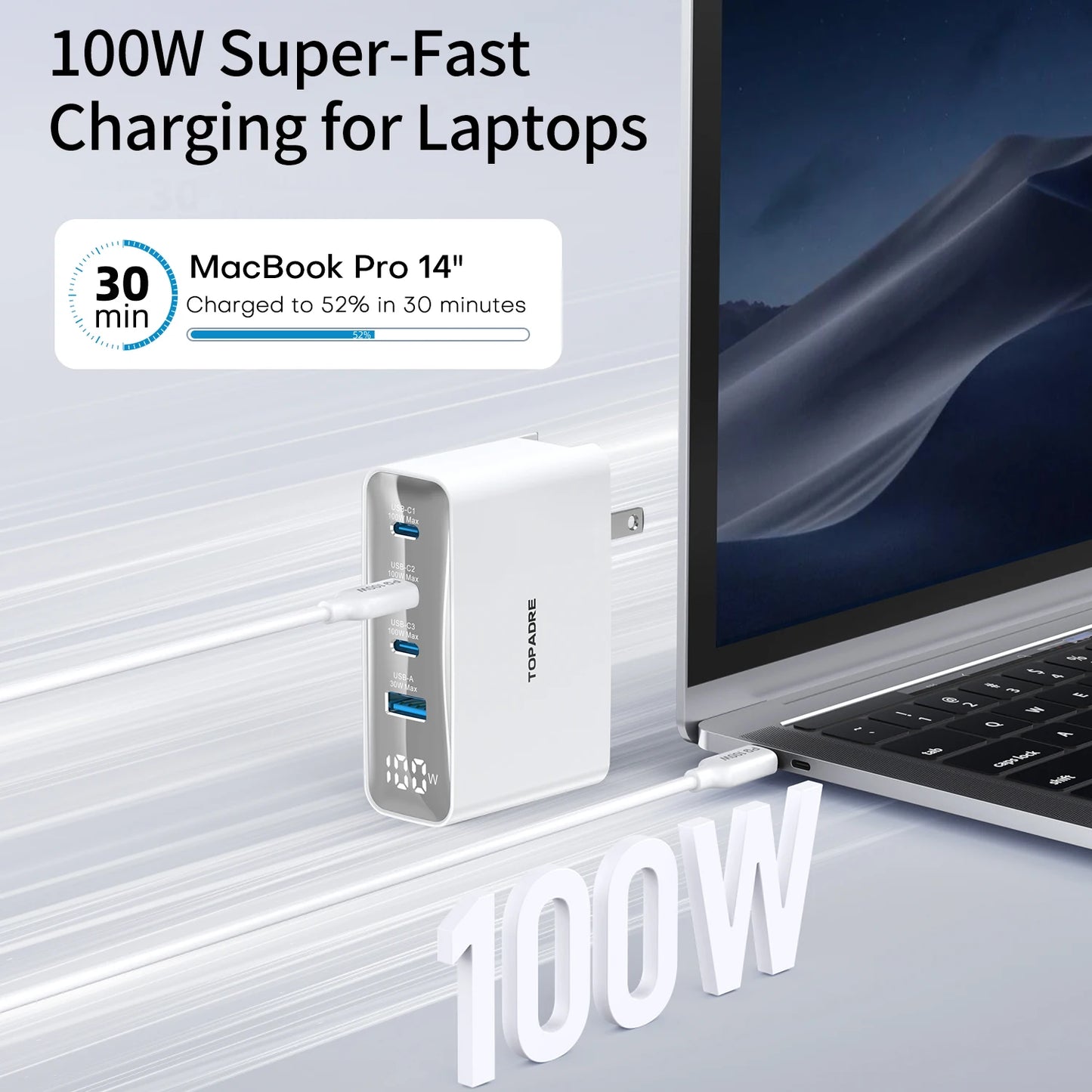 Topadre 100W USB C Travel Charger With Foldable GaN Adapter