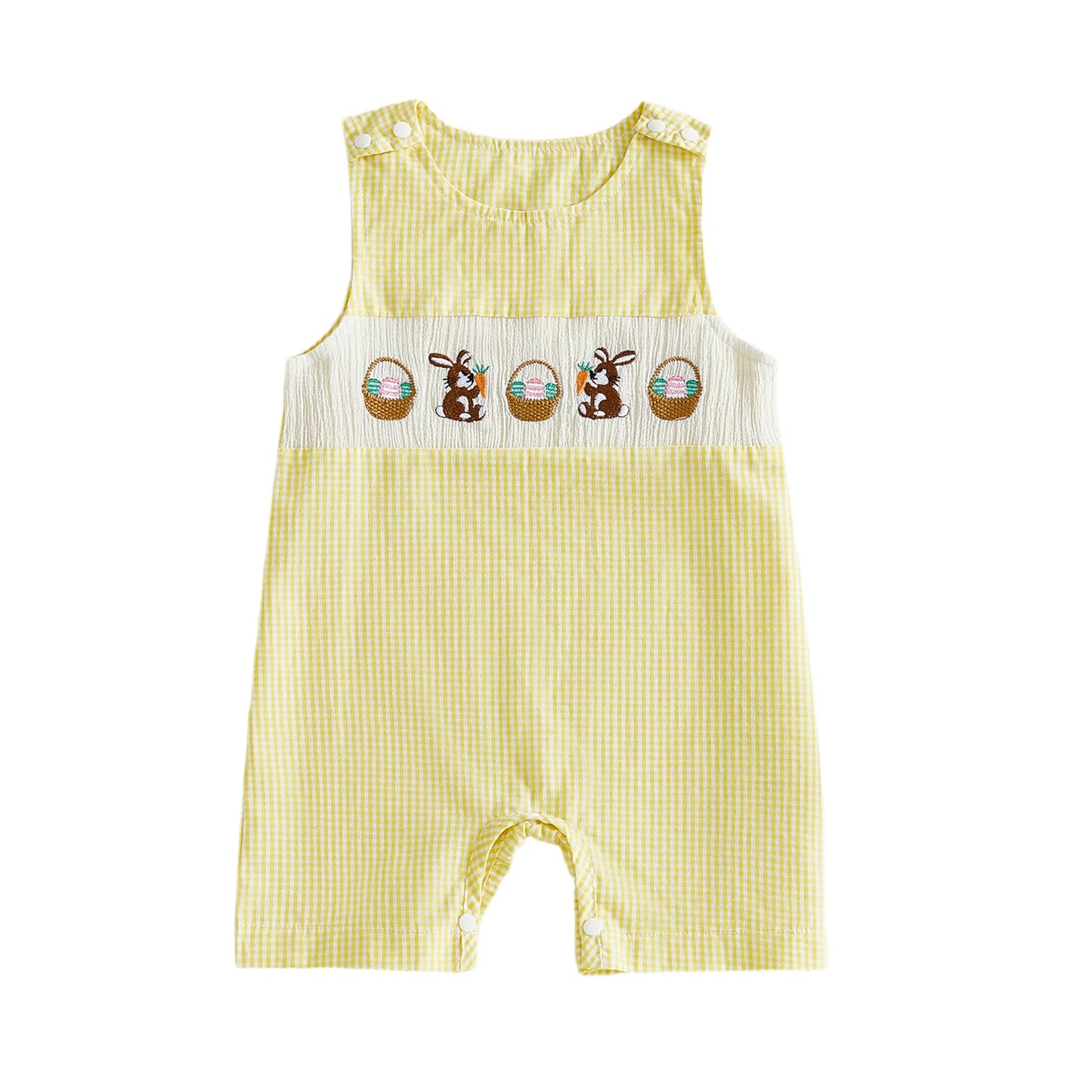 Cotton Polyester Baby Romper With Embroidery And Buttons