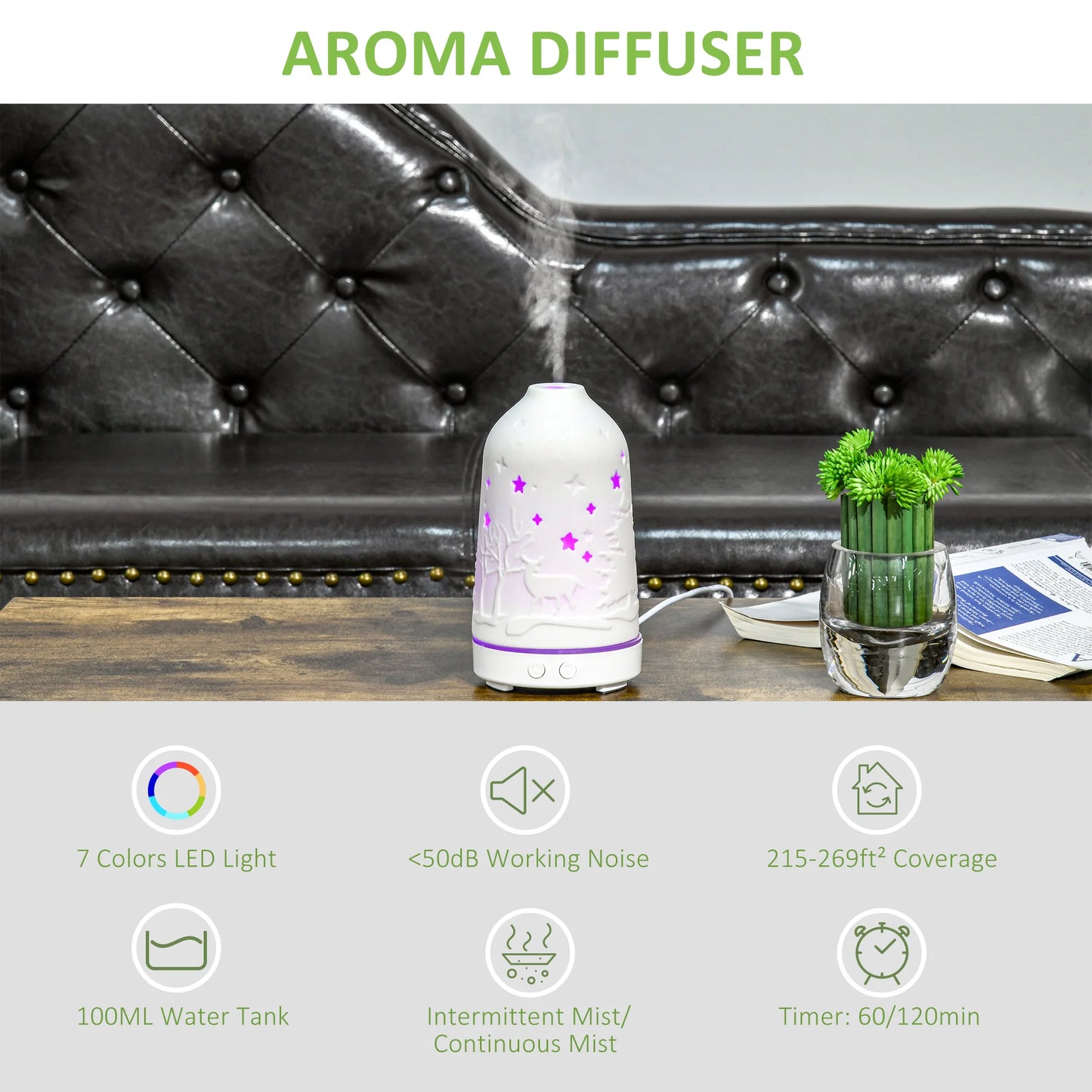 Ultrasonic Aromatherapy Diffuser With Ceramic Cover And Timer For Home