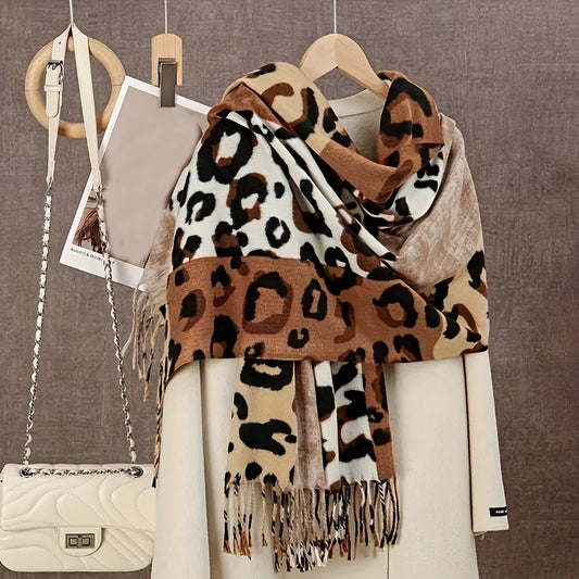 Lilly Pilly Bohemian Leopard Print Faux Cashmere Scarf