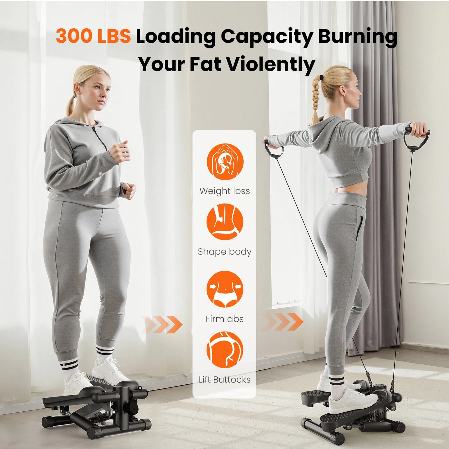Compact Hydraulic Mini Stepper With Resistance Bands For Home Fitness