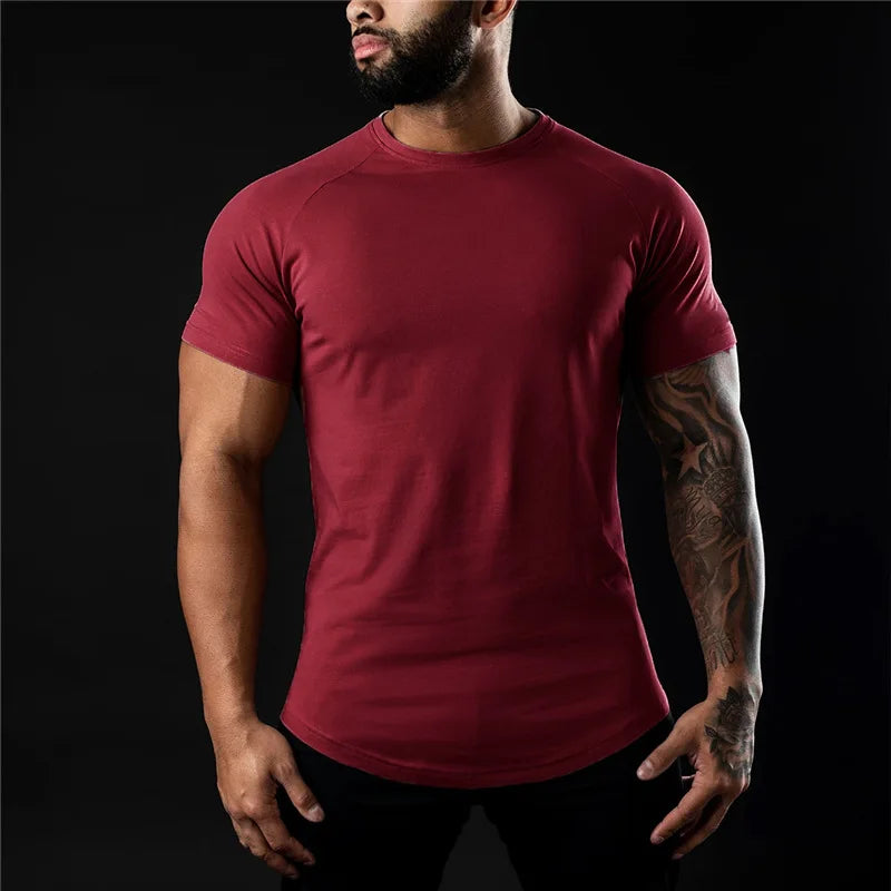 Plain O-Neck Short Sleeve Cotton Gym T-Shirt For Men
