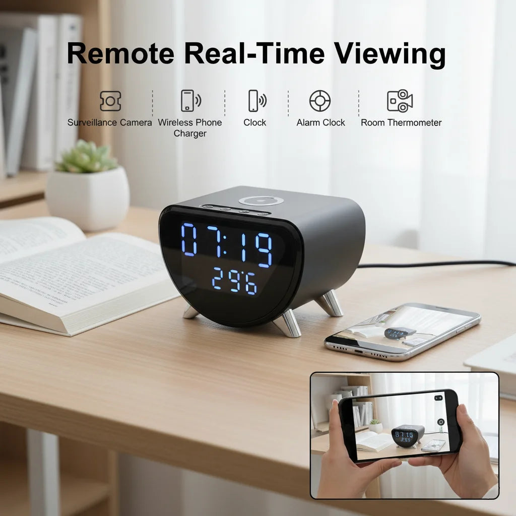 4K WiFi Clock Camera With Motion Detection And Wireless Charging