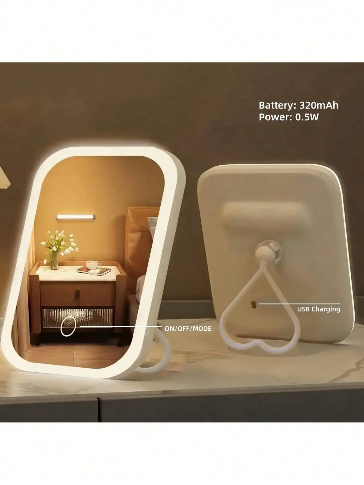 LED Touch Control Portable Foldable Makeup Mirror With Storage Base