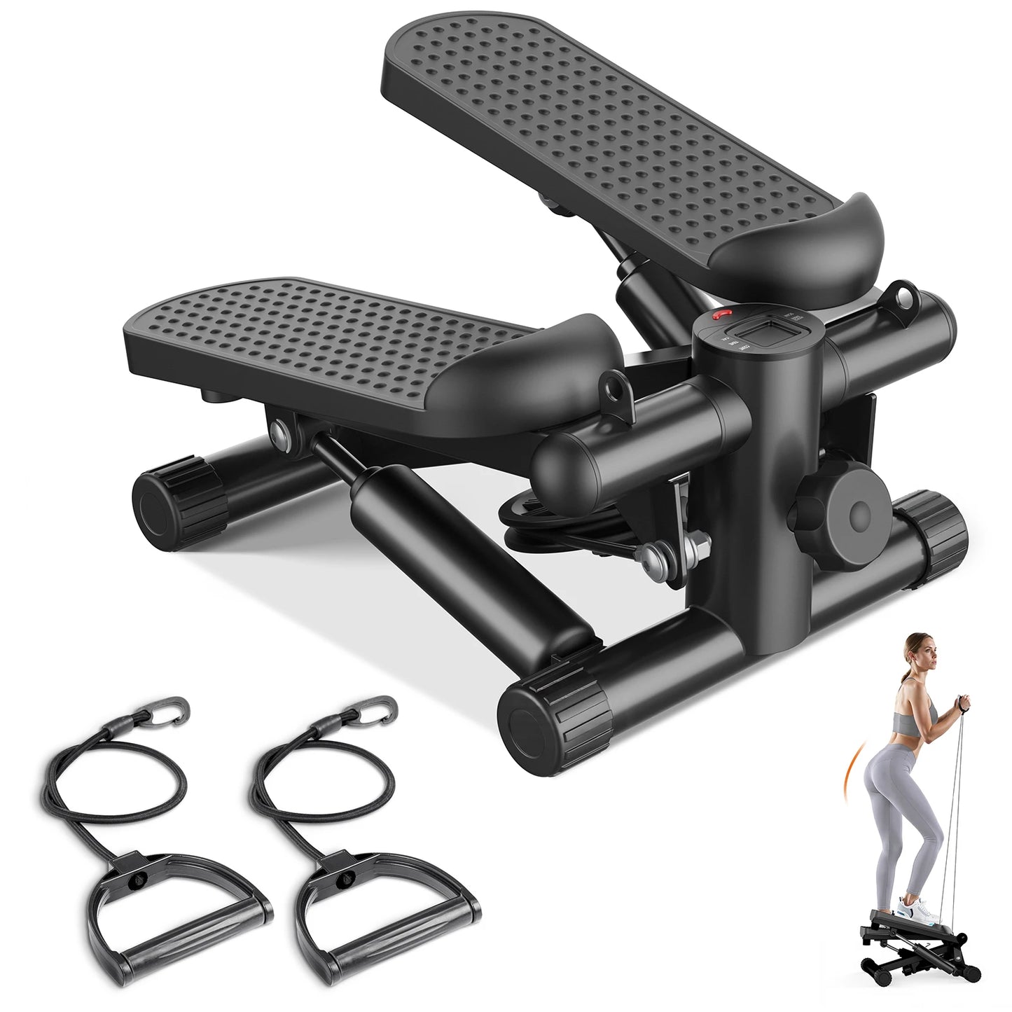 Compact Hydraulic Mini Stepper With Resistance Bands For Home Fitness