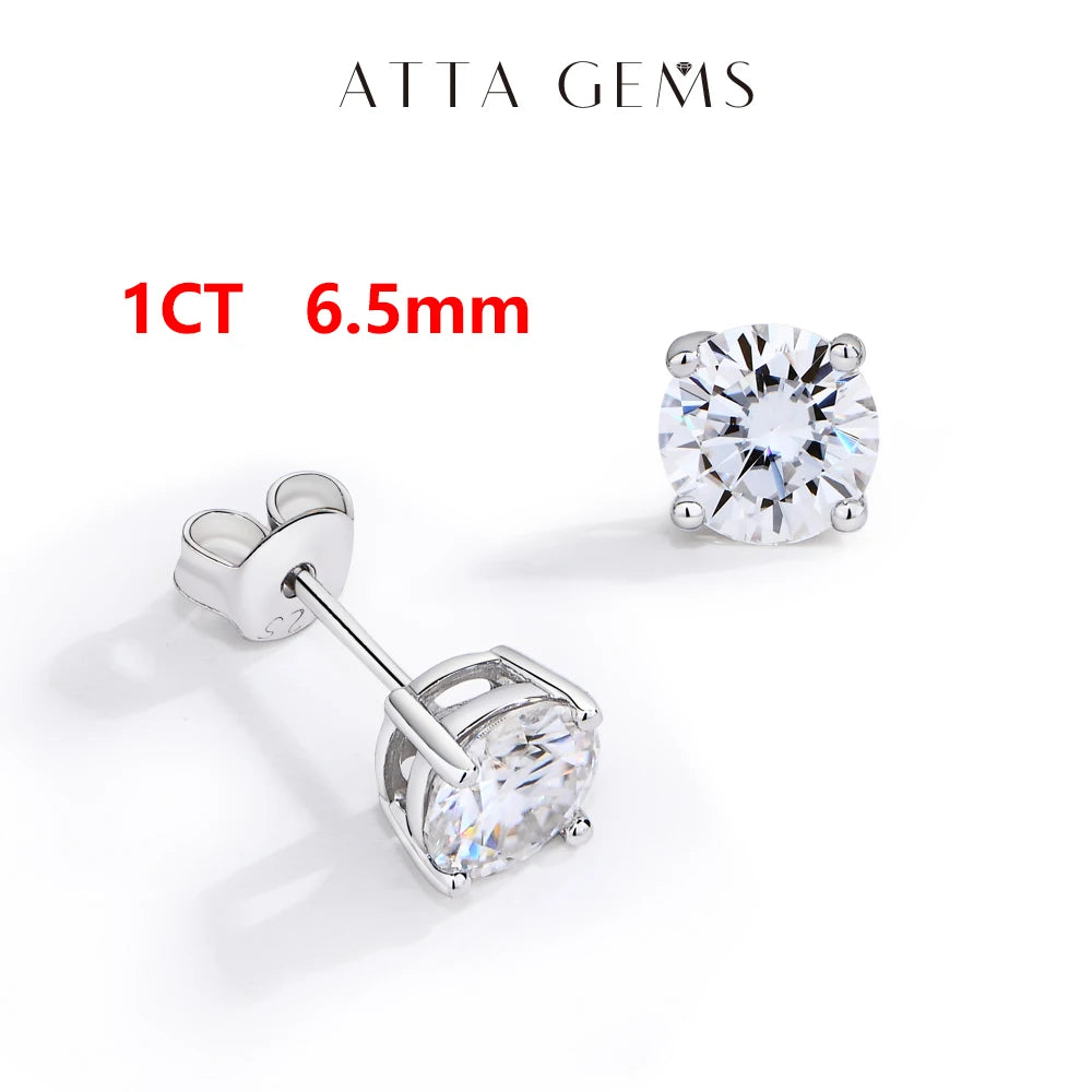 Attagems D VVS1 Moissanite Four Claw Sterling Silver Stud Earrings