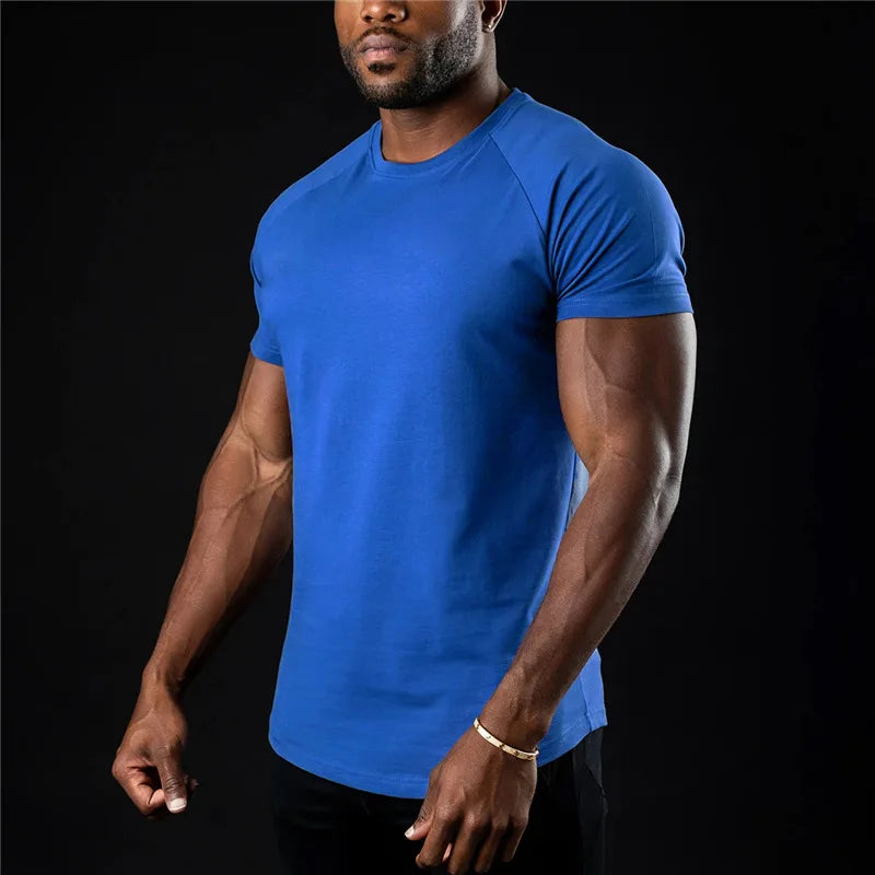 Plain O-Neck Short Sleeve Cotton Gym T-Shirt For Men