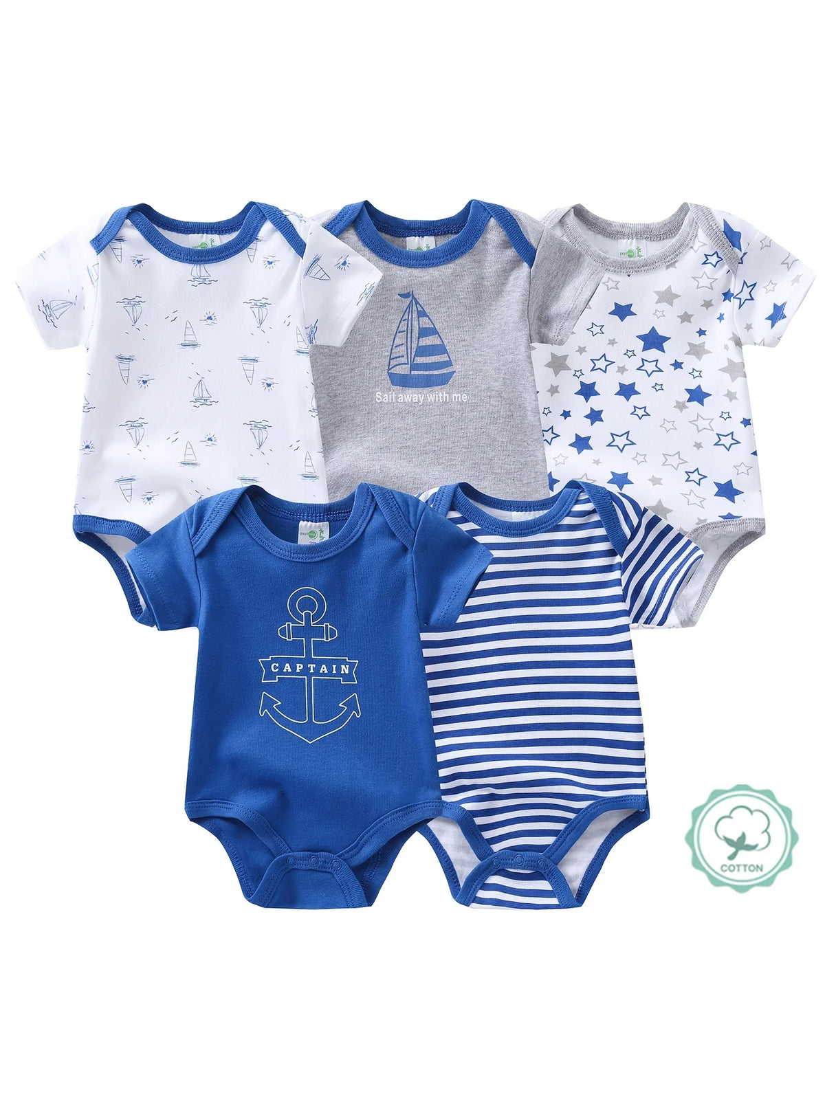 Baby Boy Short Sleeve Romper Set Sailboat Cotton Onesies