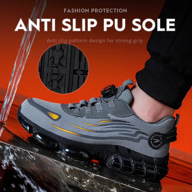 Men Breathable Lace Free Anti Puncture Safety Shoes Soft Sole