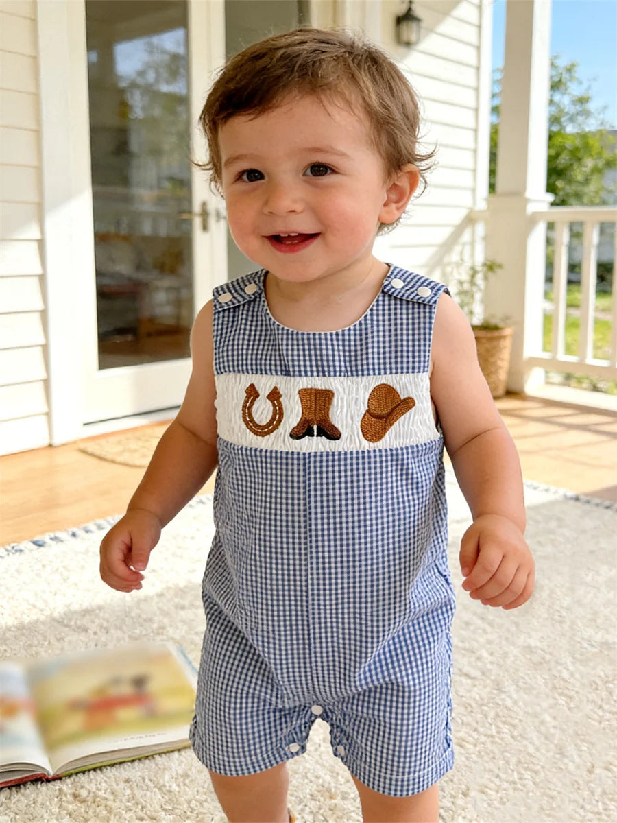 Cotton Polyester Baby Romper With Embroidery And Buttons