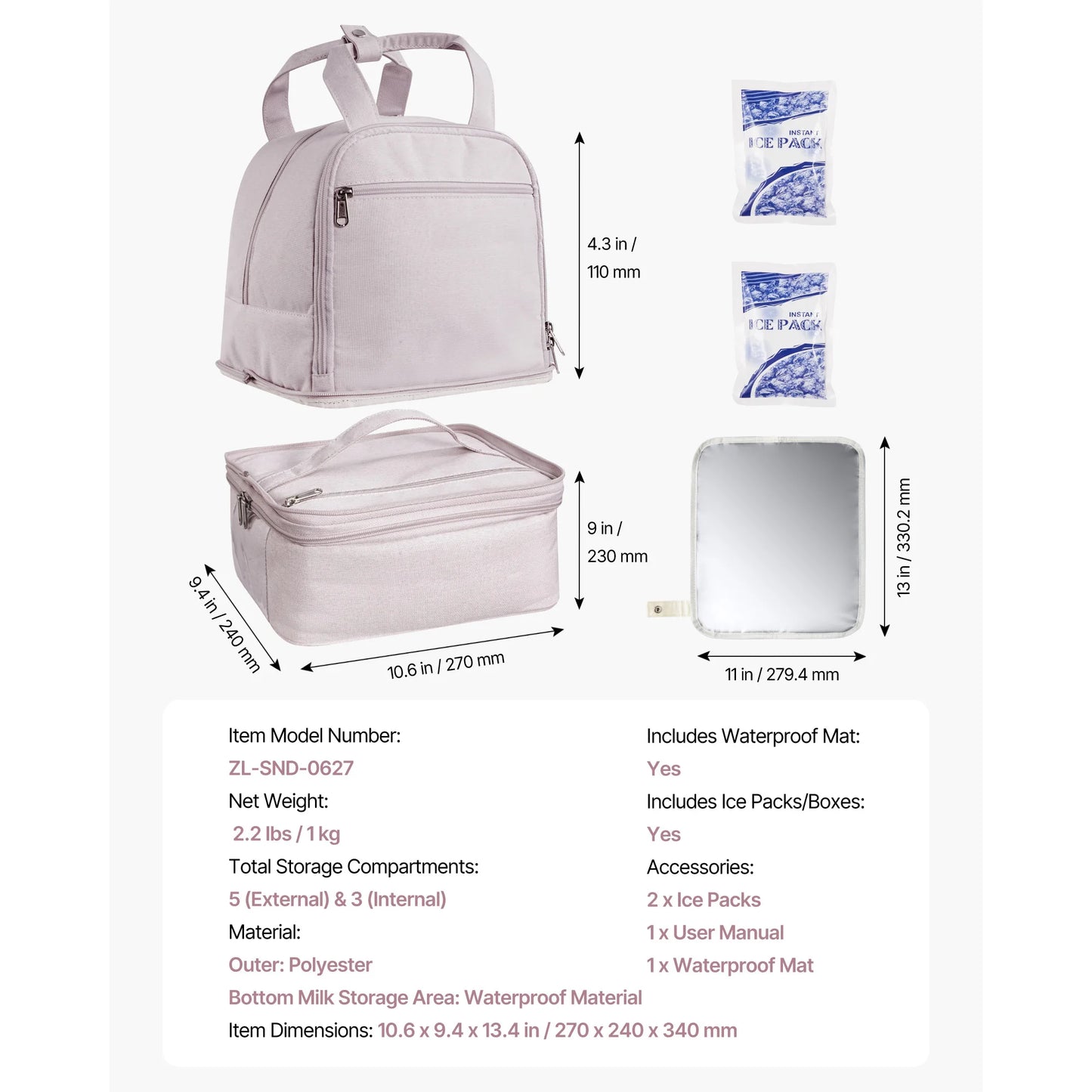 SucceBuy Portable Breast Pump Backpack With Insulated Storage Compartments